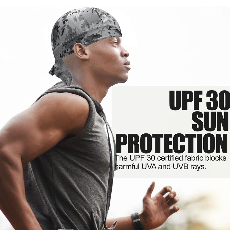 WHAMZ33 W 4Pcs Doo Rags for Men, Head Wraps Dew Rags Bandana Beanie for Cycling Motorcycle Camouflage - Image 4